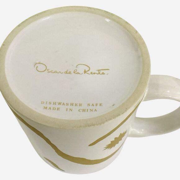 Oscar de la Renta Retired Ceramic Coffee Mugs White Gold Swirl Cups Set Of 4 - Picture 7 of 8